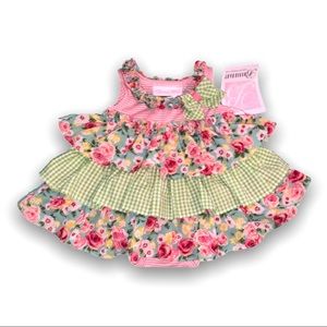 Bonnie Baby Tiered Seersucker Floral Romper Dress